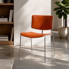 Vintage Steelcase Max-Stacker Chair MCM Atomic Orange w/ Chrome Stack Master picture