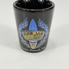 Vtg Ron Jon Surf Shop Cocoa Beach Fla. Souvenir Shot Glass 2.25 Black Ceramic picture