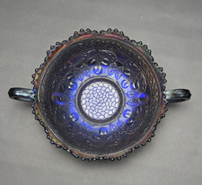 Fenton Cherry Chain Cobalt Blue Glass 2 Handle Bonbon Dish picture