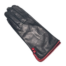 NEW Vtg Luxury Italian Soft Leather Gloves Black w/Red Trim Silk Lined Size 7.5 picture