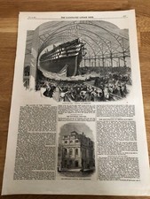 1859 illustrated london news print . launch of h.m.s victoria at portsmouth picture