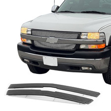 Silver Upper Billet Grill Cover Fits 2001-2002 Chevy Silverado 2500HD/3500 Grill picture