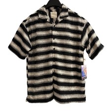Massive Luxury Shirt Black White Crochet Knit Button Down Size S Boho Vacation picture