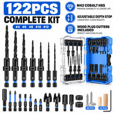 122PCS Woodworking Countersink Drill Bit Set M42 Cobalt Plug Cutter Kit 1/4 Hex picture