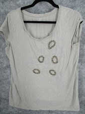 Loft Women's Top Large Scoop Embroidered Beaded Metallic Gold Silver Grey picture