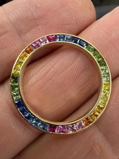 14K Yellow Gold Rainbow Gemstone Bezel Rolex Datejust Compatible Aftermarket picture