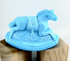 Vintage 1982 Guernsey Mosser Glass Rocky Rocking Horse #3 Blue Boy Milk Glass picture