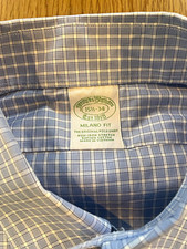 Brooks Brothers Milano Fit Non-Iron Shirt Blue/White Check 15 3/4-34 picture