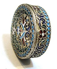 ANTIQUE RUSSIAN 84 SILVER ENAMEL PILL BOX COMPACT RUSSIA picture