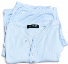 Vintage Ralph Lauren 2 Pc Pajama Set Women's Baby Blue S/M See Measurements picture