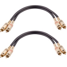 2 Pack of 1 Foot 2-RCA Male to 2-RCA Male Audio Patch Cables - Black and Black picture