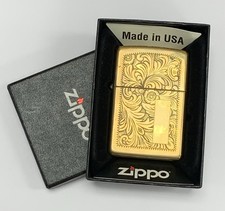 Vintage Zippo Reg Brass Venetian Lighter 352BIn Original Box With Paperwork picture