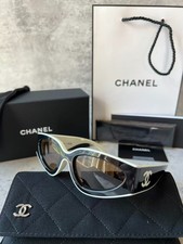 CHANEL SUNGLASSES BLACK WHITE FRAME 100% AUTHENTIC CLASSIC 6056 CAT EYE SHIELD picture