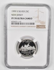 1999-S PF70 UCAM Silver New Jersey Quarter NGC Brown Lbl picture