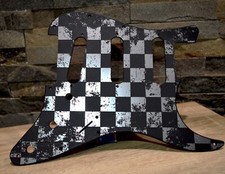 Faux Brushed Aluminum Distressed Checker Pickguard - Fender Stratocaster  USA picture