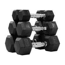 60 LB Rubber Hex Dumbbell Set with Ergonomic Handles, Pair of 5LB, 10LB & 15LB  picture
