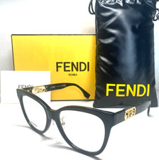 FENDI O'LOCK FE50093F 001 SHINY BLACK W/GOLD ACCENTS AUTHENTIC EYEGLASSES 54-16 picture