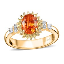 LUXORO AAA Garnet White Diamond Oval 14K Yellow Gold Halo Ring for Women picture
