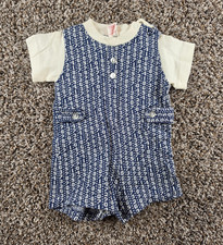 Vtg 1950s Buster Brown Baby Boys Sz 18M Romper Blue White Number Print picture