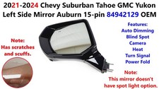 Side Mirror 2021 -24 Chevy Suburban Tahoe GMC Yukon Left Auburn 15-pin 84942129 picture