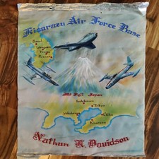 VTG 1950s Korean War USAF Kisarazu Air Force Base Japan Hand Painted Silk Banner picture