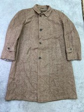 Vintage Harris Tweed Overcoat 40 Brown Houndstooth Wool Mens Top Coat 1950s picture