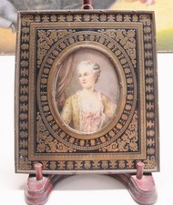 Antique 19TH C. FRENCH PORTRAIT PAINTING in an ORNATE BOUILLE FRAME,  c. 1870s* picture