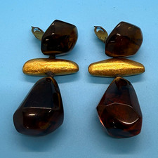 Monies Gerda Lynggaard Vintage Signed Amethyst Resin Gold Foil  Clip-On Earrings picture