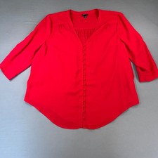 Torrid Blouse Women 2 Red Excellent Roll Tab Sleeve V-Neck Button Georgette picture