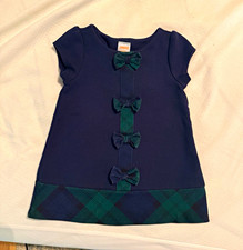 Gymboree Girls 12-18M Blue/Green Plaid A-Line Cap Sleeve Bow Pullover picture
