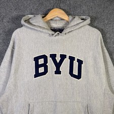 Vintage BYU Hoodie Large Gray 90s Champion Reverse Weave College Brigham Young picture