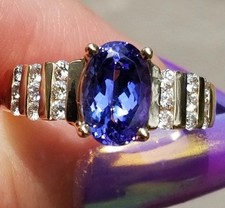 2.77 Ct Oval Cut Natural Tanzanite & Diamond  Ring 14K Yellow Gold Size 8 picture