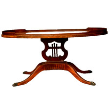 2 Antique MERSMAN Oval Mahogany Wood Coffee Table & 3 Tier Plant Stand - Rare picture