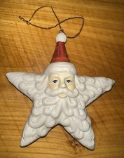 Vintage Star Santa Porcelain Ornament ⭐️ Santa Claus Face picture