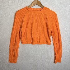 Shein orange textured crop top XL long sleeve stretch gym activewear picture