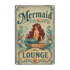 Mermaid Lounge Vintage Ocean Sea Mermaid for Bar Metal Sign 8x12 Inch picture