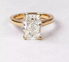 3CT D-VVS1 Elongated Cushion Real Moissanite Ladies Ring 14k Yellow Gold Plated picture