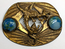 Antique Art Nouveau Czech Glass Griffin Wyvern Dragon Brass 2 3/8