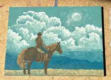 Original 9x12 Hand Painted Cowboy Landscape Acrylic on MDF picture