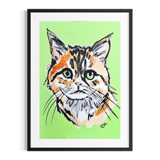 Original Acrylic 5x7 Cat Painting Signed Expressionist Pop Art Paper picture