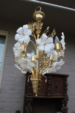 Rare Italian Brass and Murano Glass Flower Butterfly Chandelier picture