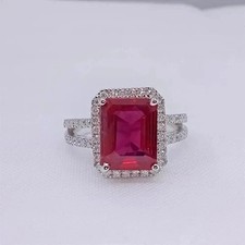 6.40Ct Emerald Cut Natural Ruby Diamond Engagement Ring 950 Platinum Size 6 7 8 picture