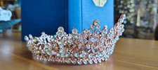 Rose Gold Metal Tiara Crown Clear Crystal Rhinestone Bridal Headpiece picture