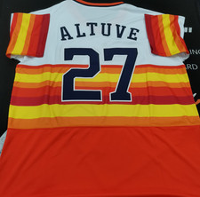 Jose Altuve #27 Astros Throwback Orange/Multi Pullover Sewn Stitched Jersey. picture