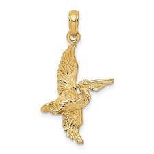 3-D Pelican Flying Pendant Charm 27x18mm 14k Yellow Gold Textured 3D picture