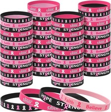 60 Pcs Breast Cancer Awareness Silicone Wristbands - Unisex Ribbon Breast Cancer picture