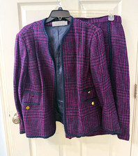 Evan-Picone Vintage Woman Skirt Suit 22W Purple/Navy Tweed Plaid 2pc Lined picture