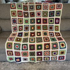 Beautiful Vintage Granny Square Afghan crochet Blanket Throw Soft Colors. picture