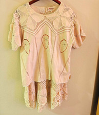 VTG 80s Miramar Hand Crochet Lace 2pc Set Top Skirt Cream Cotton Cottage Small picture