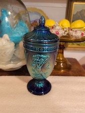 Fenton Favrene Cobalt Carnival Glass Dancing Ladies Covered Urn 100th Signed picture